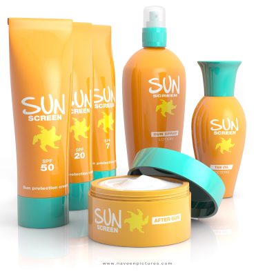 set of sunscreen lotions isolated on white